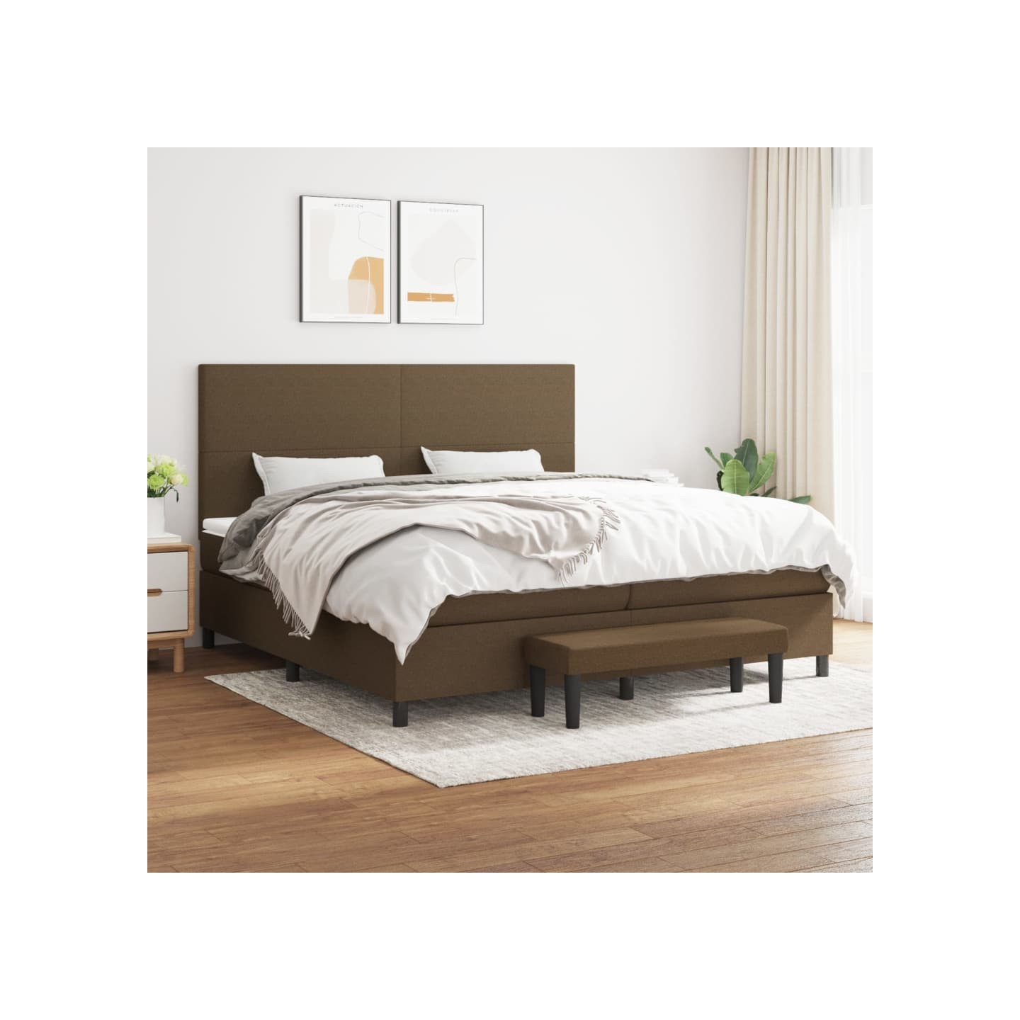 Sommier à lattes de lit avec matelas Marron foncé 200x200 cm
