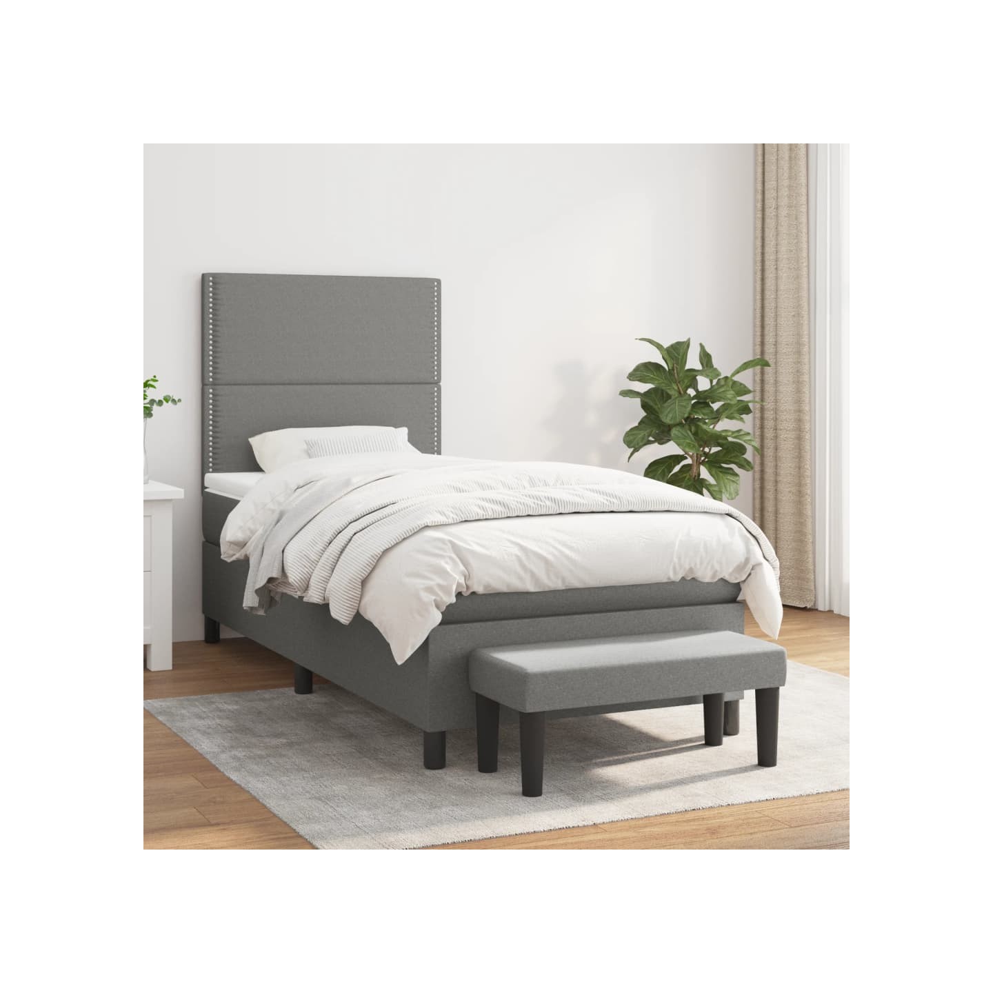 Sommier à lattes de lit et matelas Gris foncé 90x190 cm Tissu