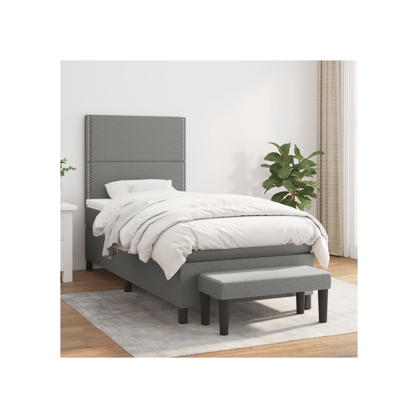 Sommier à lattes de lit avec matelas Gris foncé 100x200cm Tissu