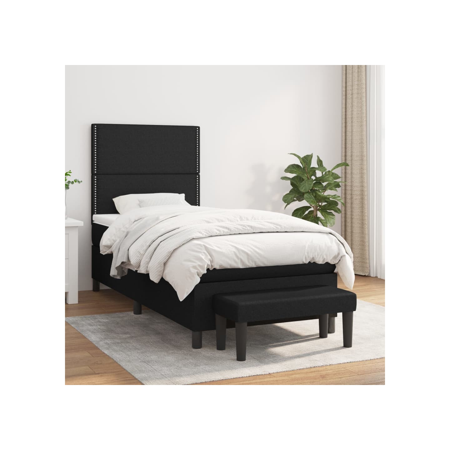 Sommier à lattes de lit avec matelas Noir 100x200 cm Tissu