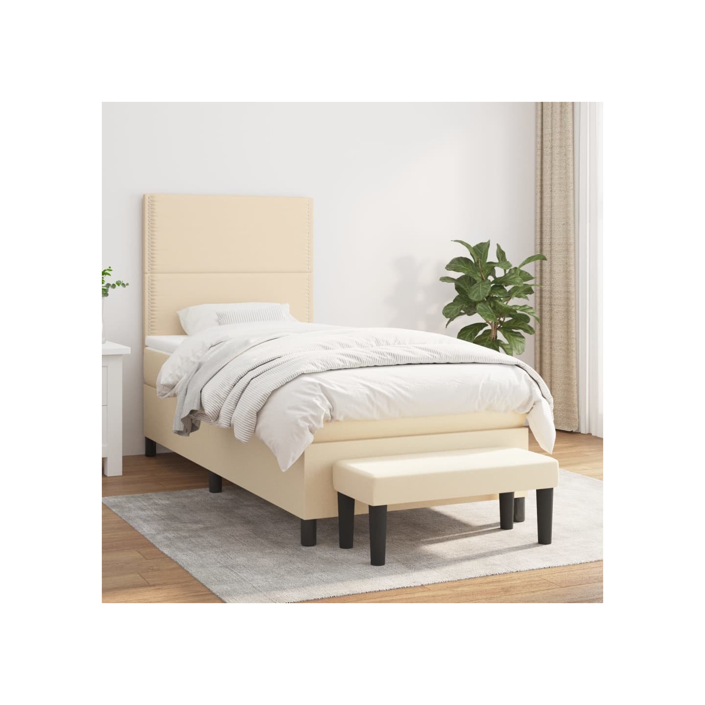 Sommier à lattes de lit avec matelas Crème 90x200 cm Tissu