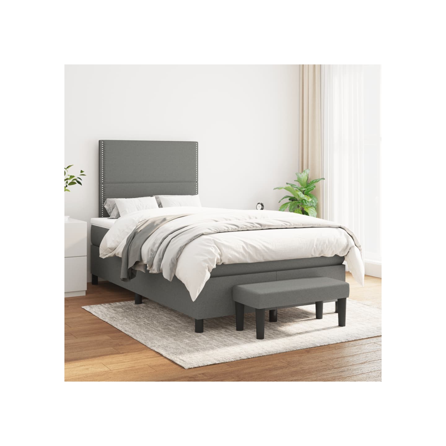 Sommier à lattes de lit avec matelas Gris foncé 120x200cm Tissu