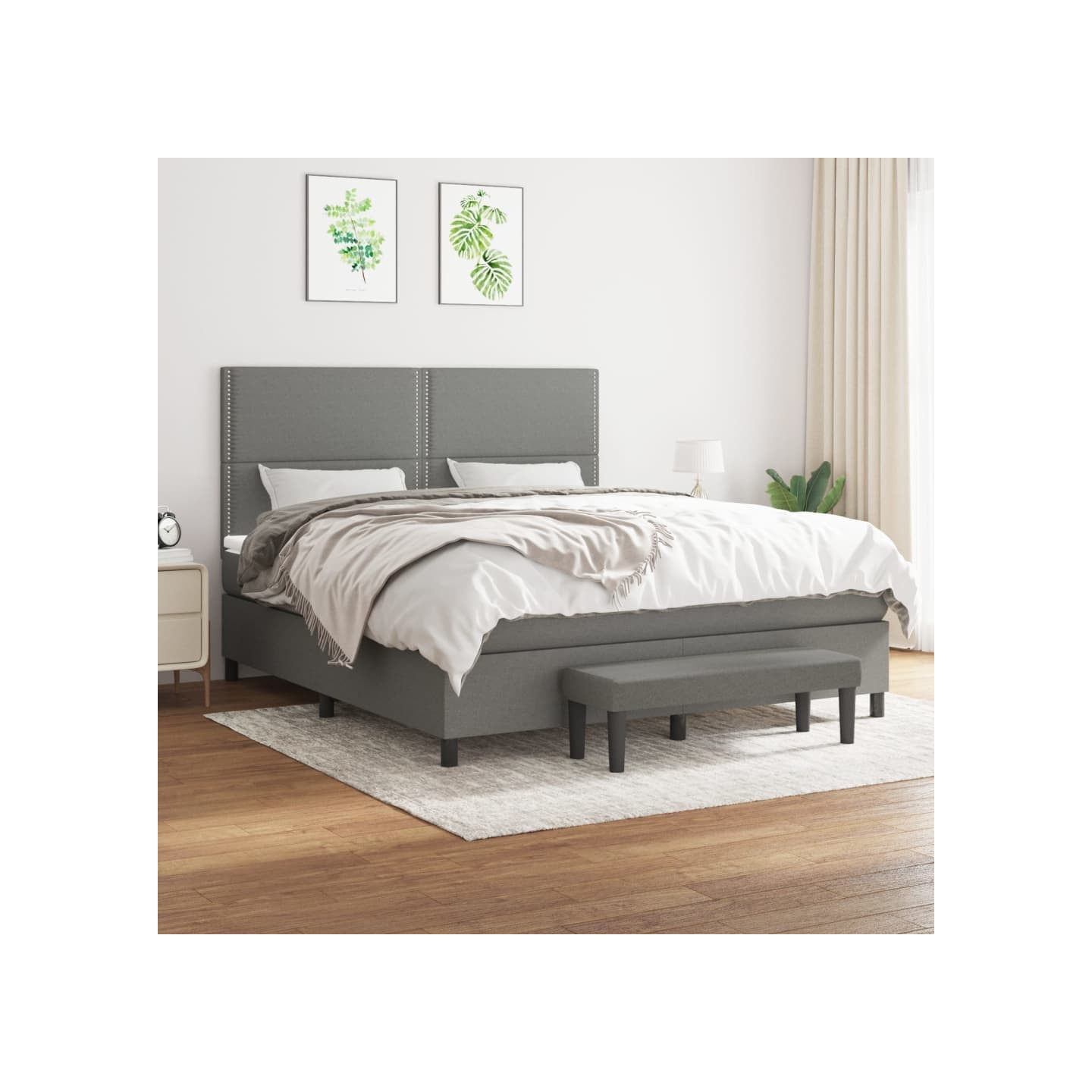 Sommier à lattes de lit avec matelas Gris foncé 180x200cm Tissu
