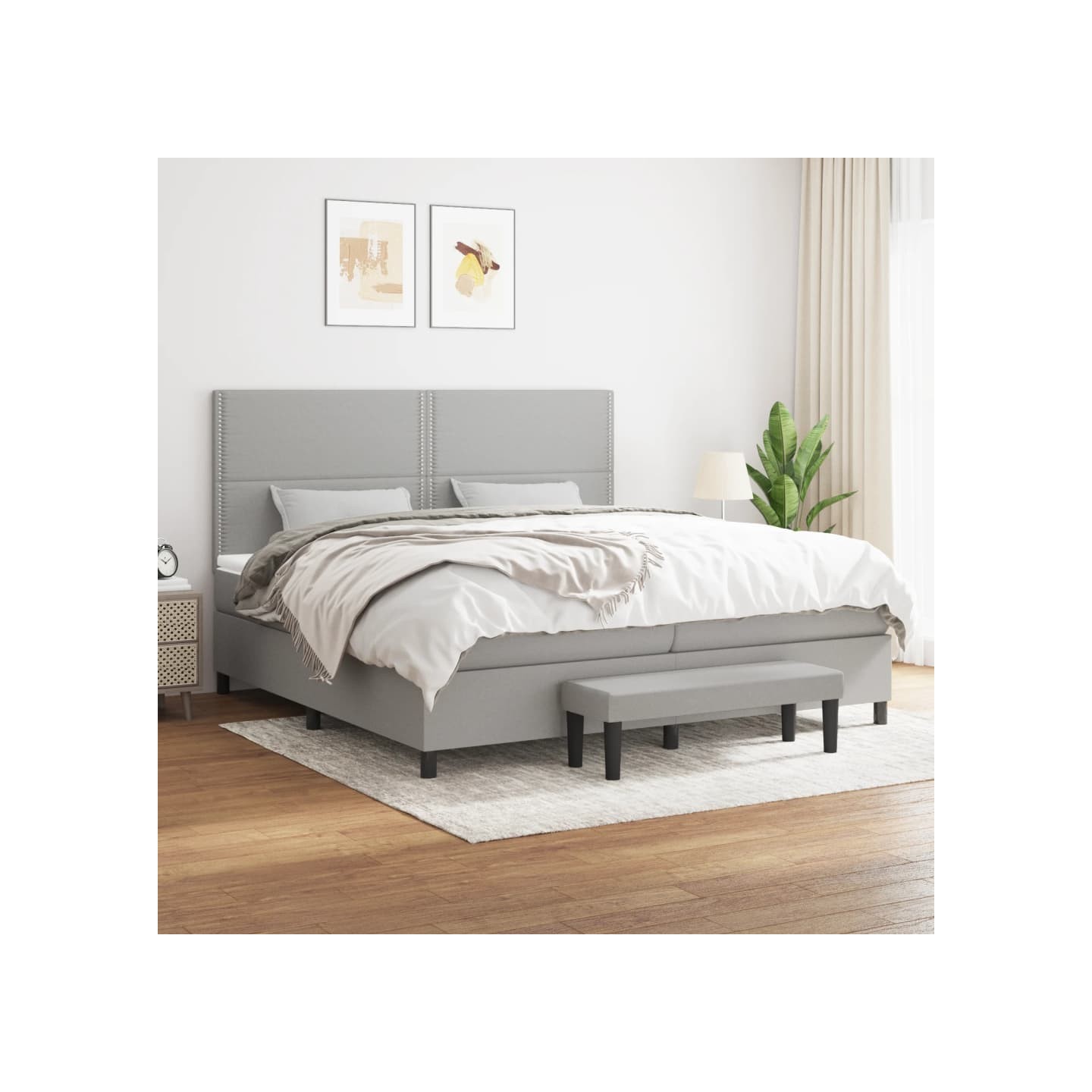 Sommier à lattes de lit avec matelas Gris clair 200x200cm Tissu