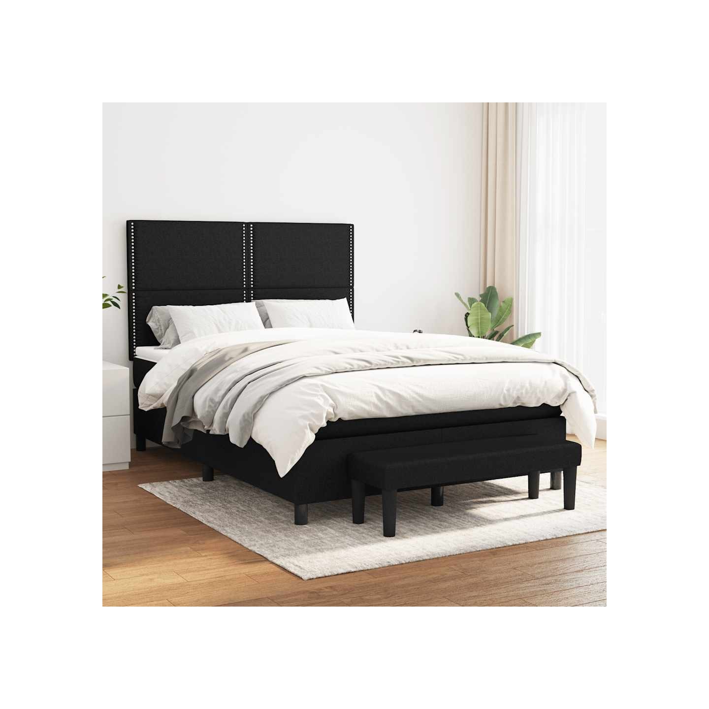 Sommier à lattes de lit avec matelas Noir 140x190 cm Tissu