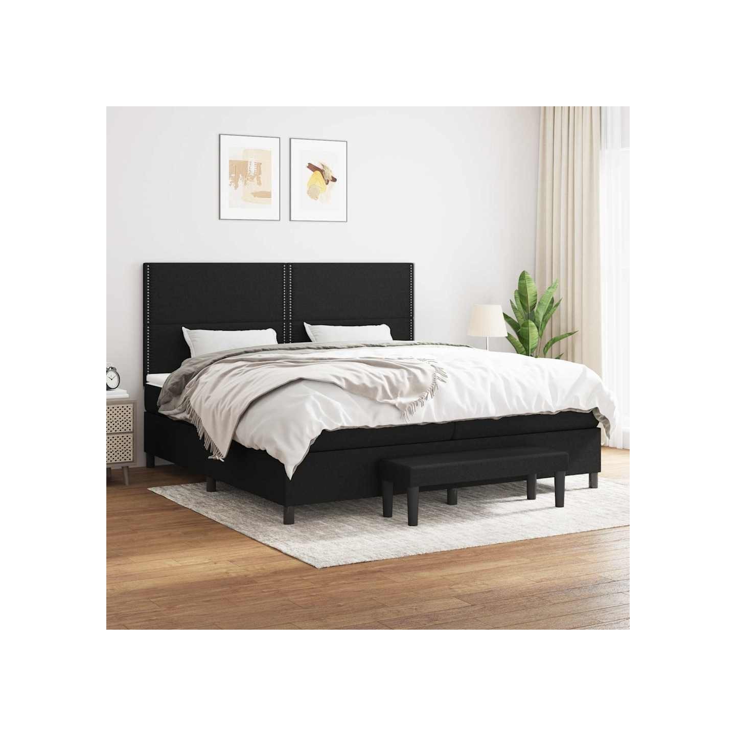 Sommier à lattes de lit avec matelas Noir 200x200 cm Tissu