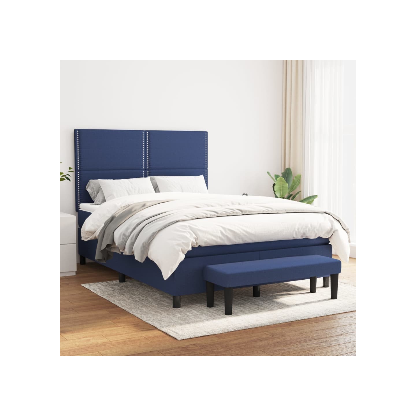 Sommier à lattes de lit avec matelas Bleu 140x200 cm Tissu