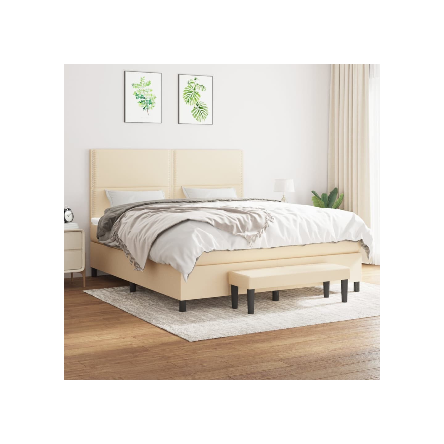 Sommier à lattes de lit avec matelas Crème 180x200 cm Tissu