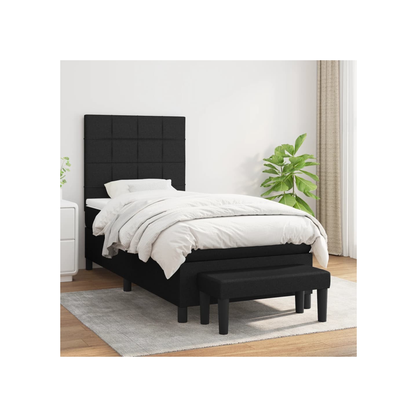Sommier à lattes de lit avec matelas Noir 90x200 cm Tissu