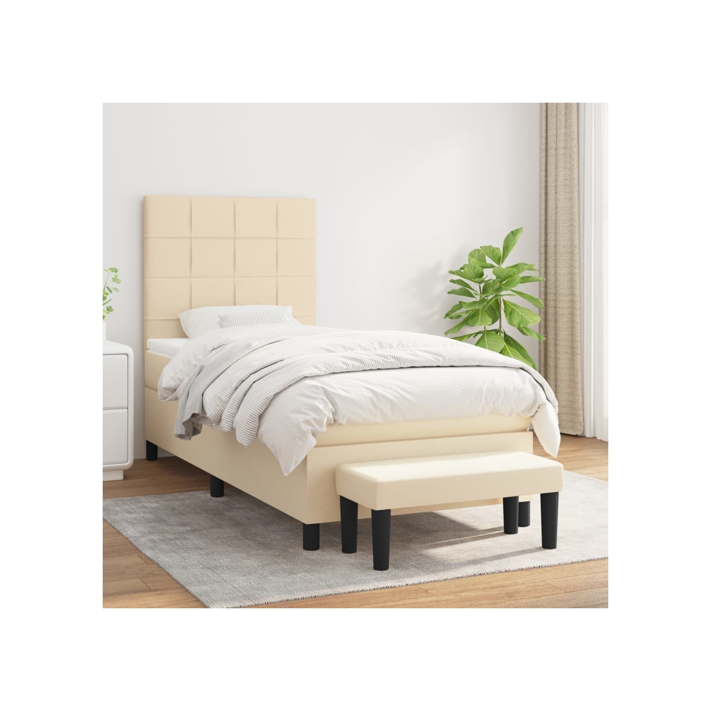 Sommier à lattes de lit et matelas Crème 90x190 cm Tissu