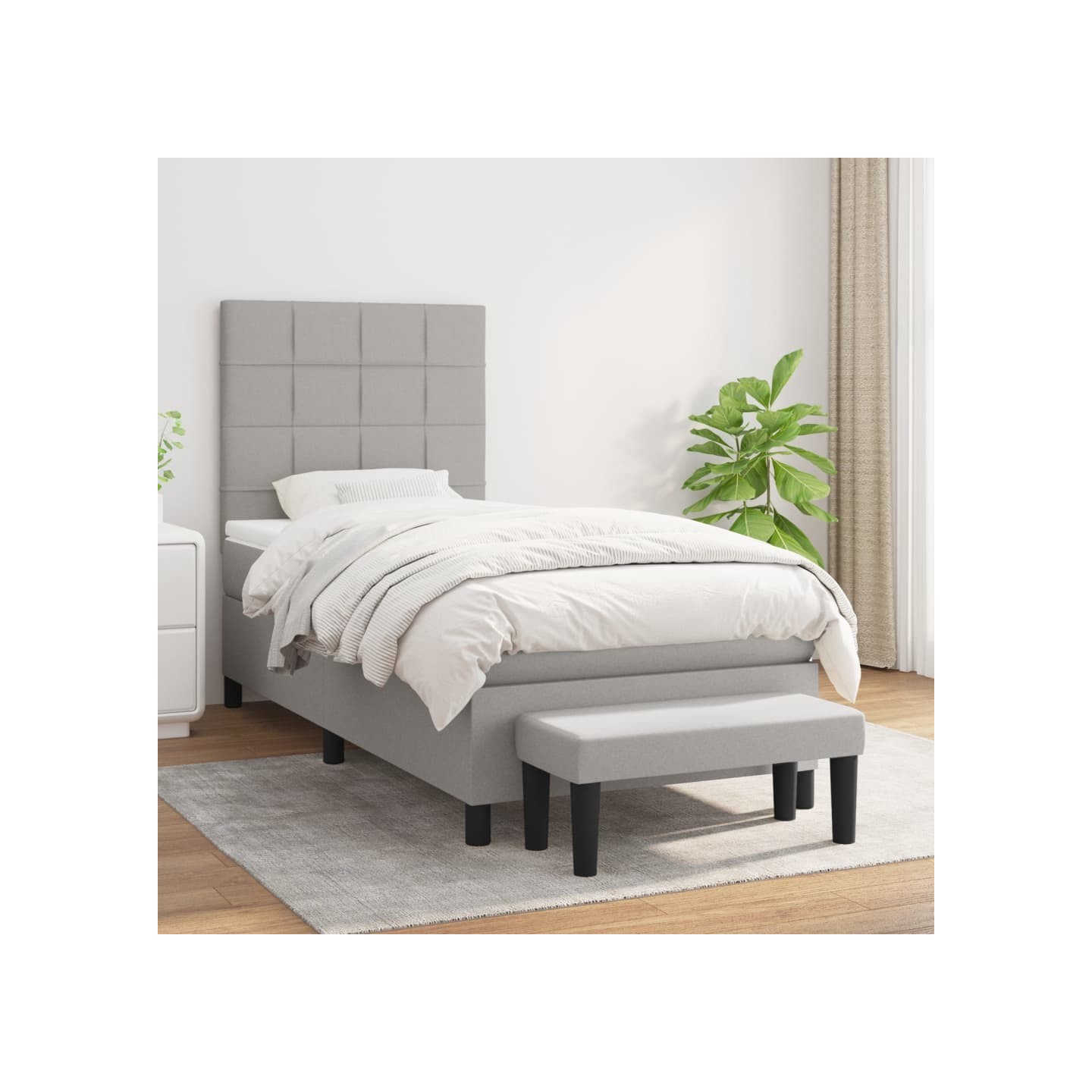 Sommier à lattes de lit avec matelas Gris clair 100x200cm Tissu
