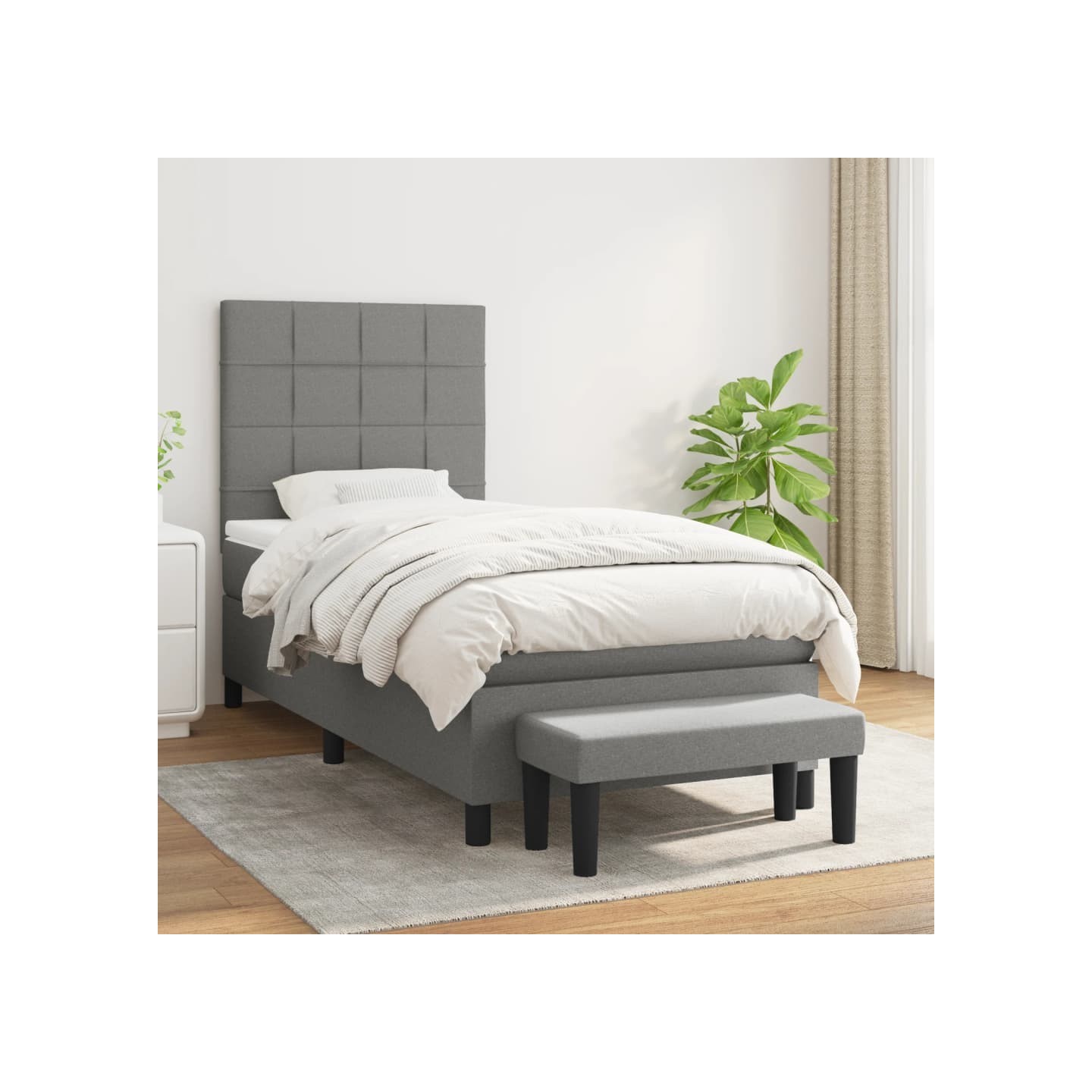 Sommier à lattes de lit avec matelas Gris foncé 100x200cm Tissu