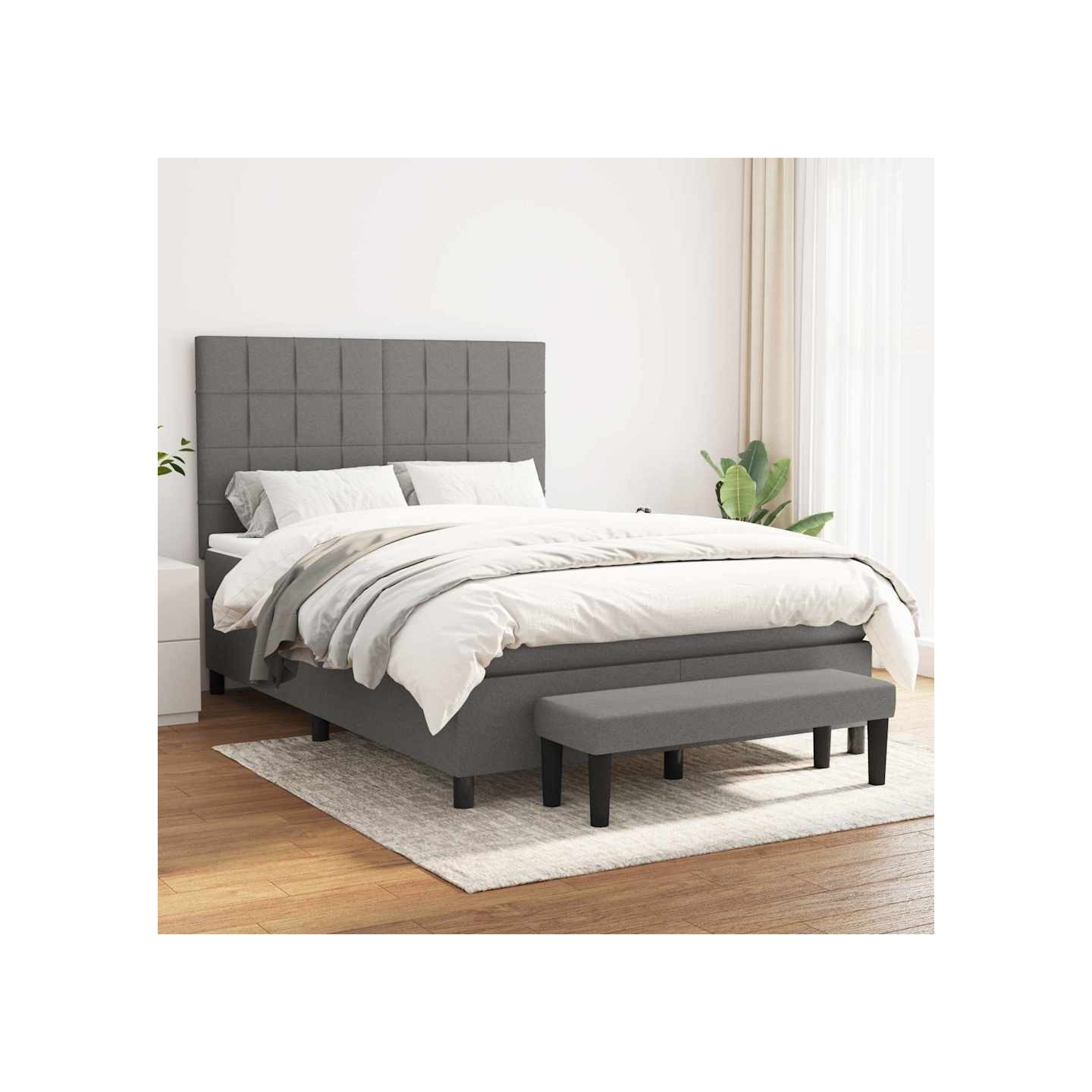 Sommier à lattes de lit avec matelas Gris foncé 140x190cm Tissu