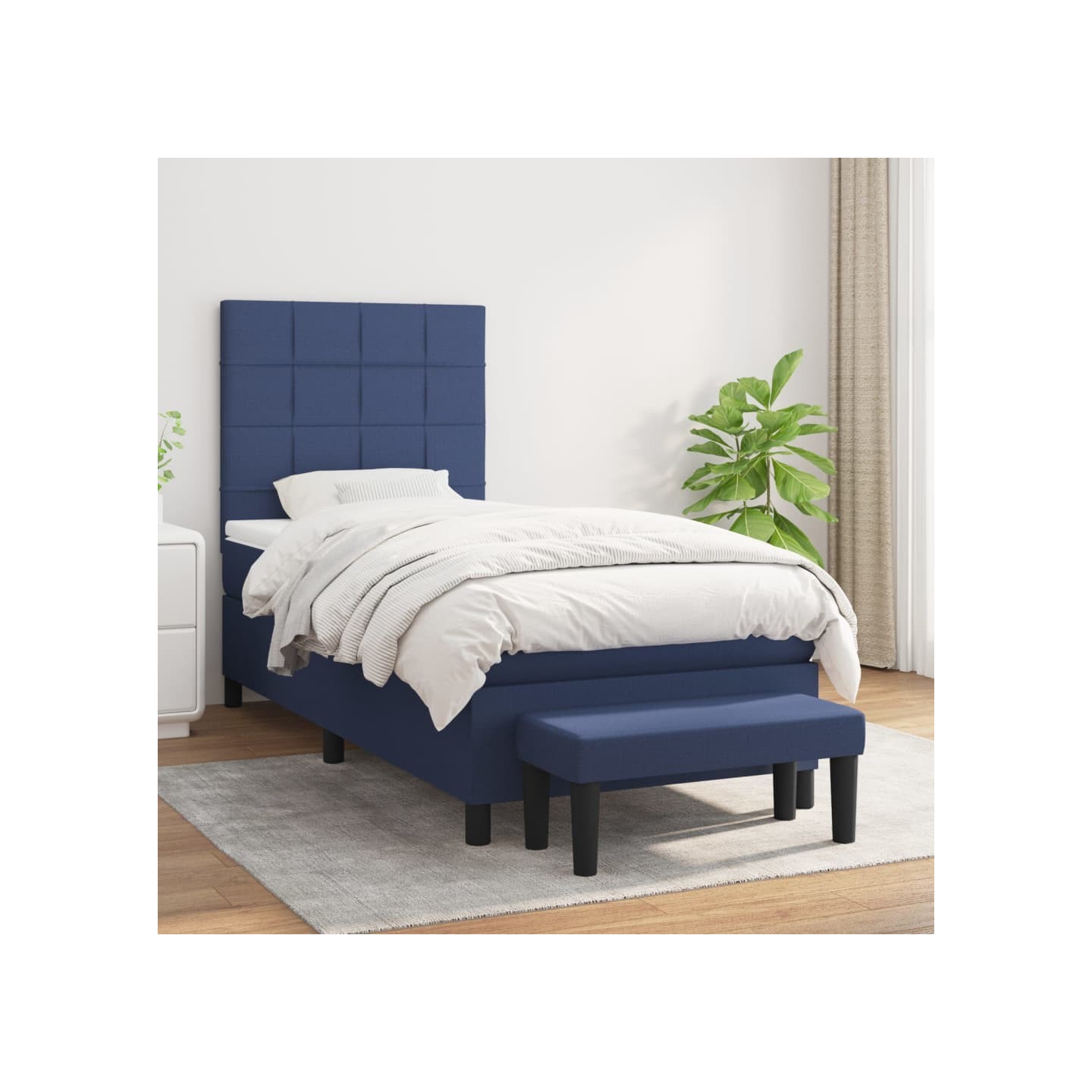 Sommier à lattes de lit avec matelas Bleu 100x200 cm Tissu
