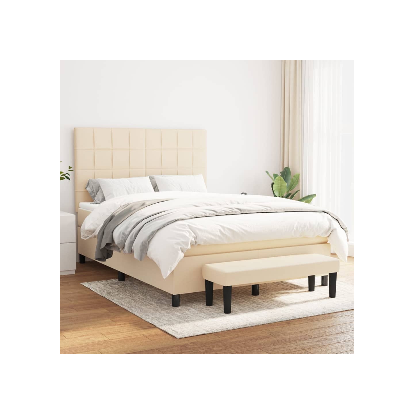 Sommier à lattes de lit avec matelas Crème 140x200 cm Tissu