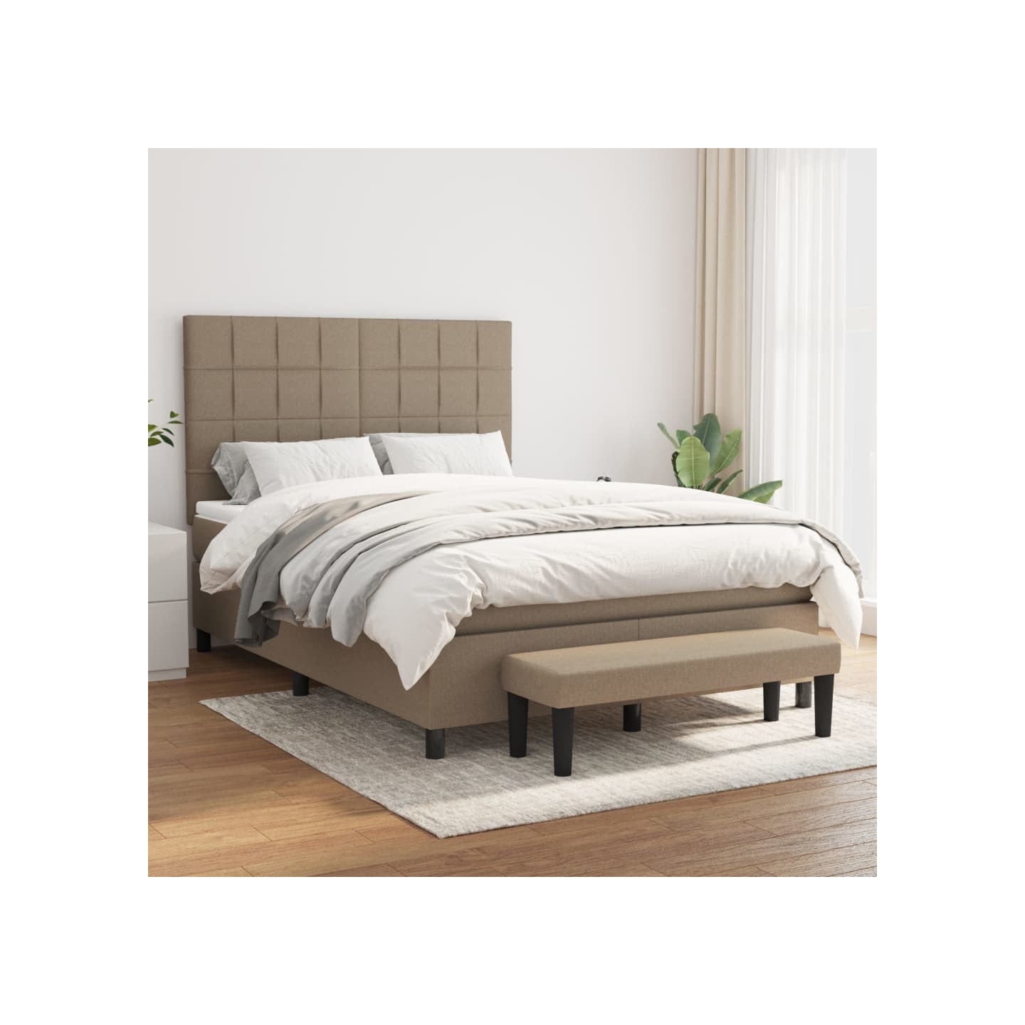 Sommier à lattes de lit avec matelas Taupe 140x190 cm Tissu