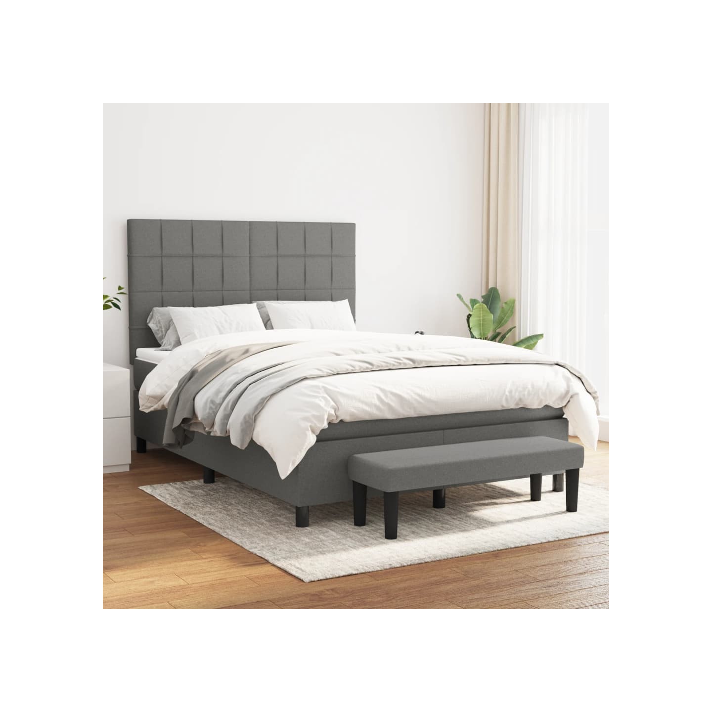 Sommier à lattes de lit avec matelas Gris foncé 140x200cm Tissu