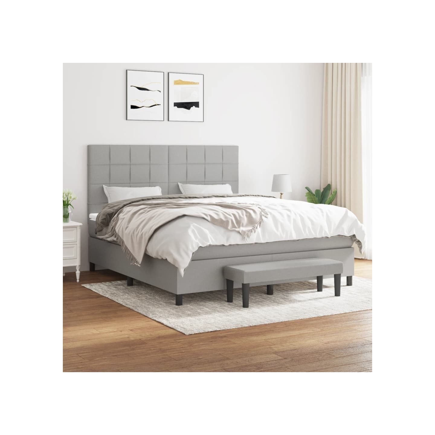 Sommier à lattes de lit avec matelas Gris clair 160x200cm Tissu