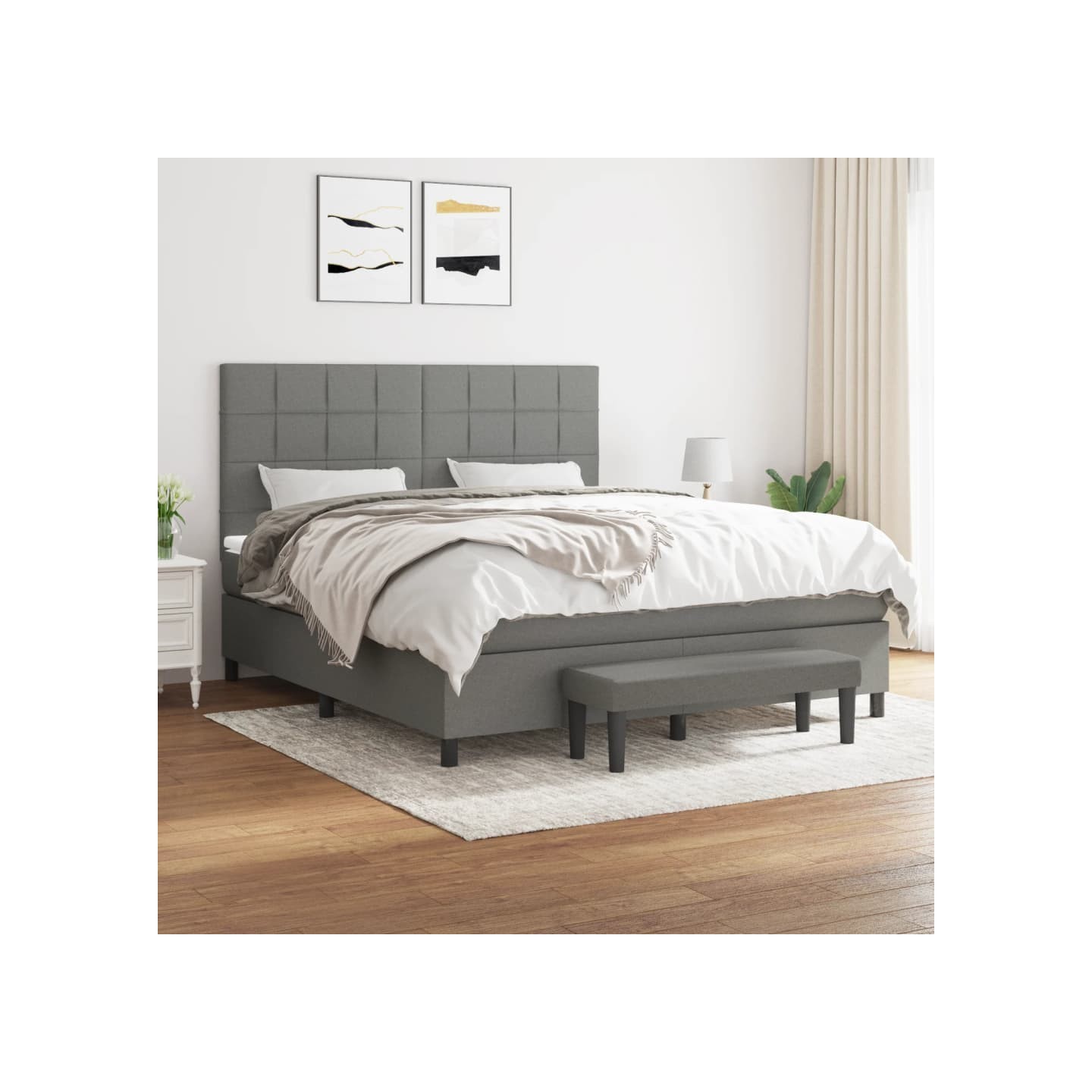 Sommier à lattes de lit avec matelas Gris foncé 180x200cm Tissu