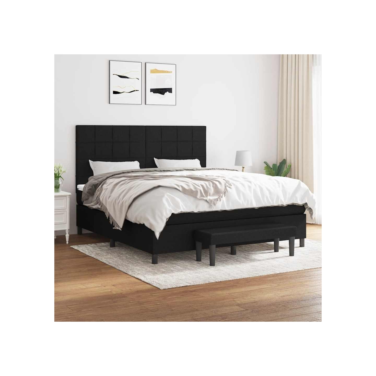 Sommier à lattes de lit avec matelas Noir 180x200 cm Tissu