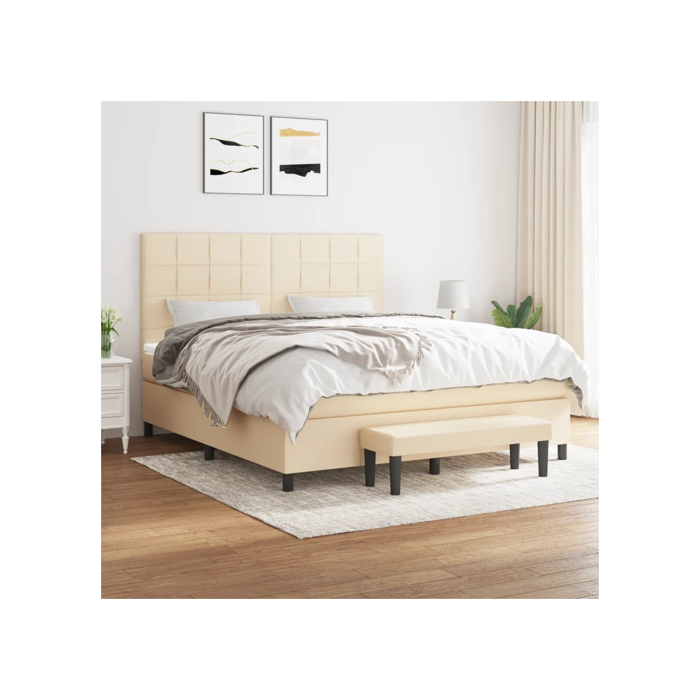 Sommier à lattes de lit avec matelas Crème 160x200 cm Tissu