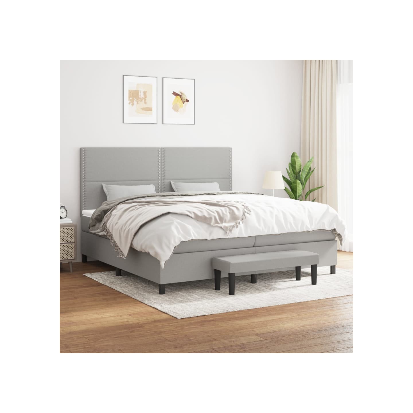 Sommier à lattes de lit avec matelas Gris clair 200x200cm Tissu