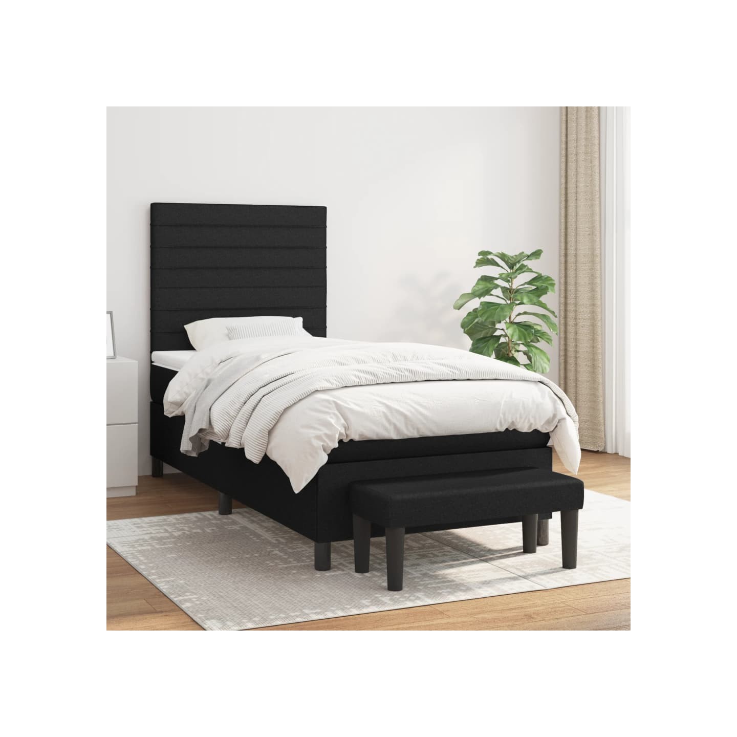 Sommier à lattes de lit et matelas Noir 80x200 cm Tissu