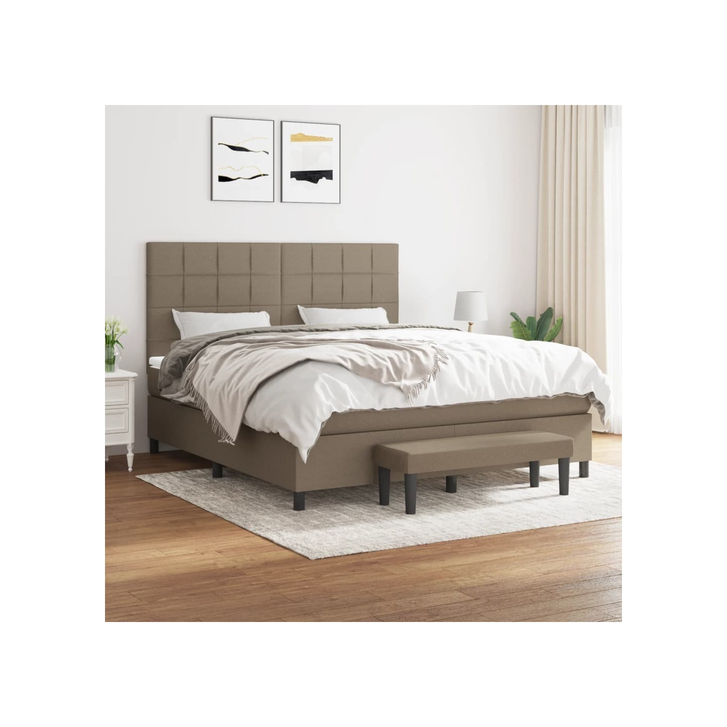 Sommier à lattes de lit avec matelas Taupe 180x200 cm Tissu