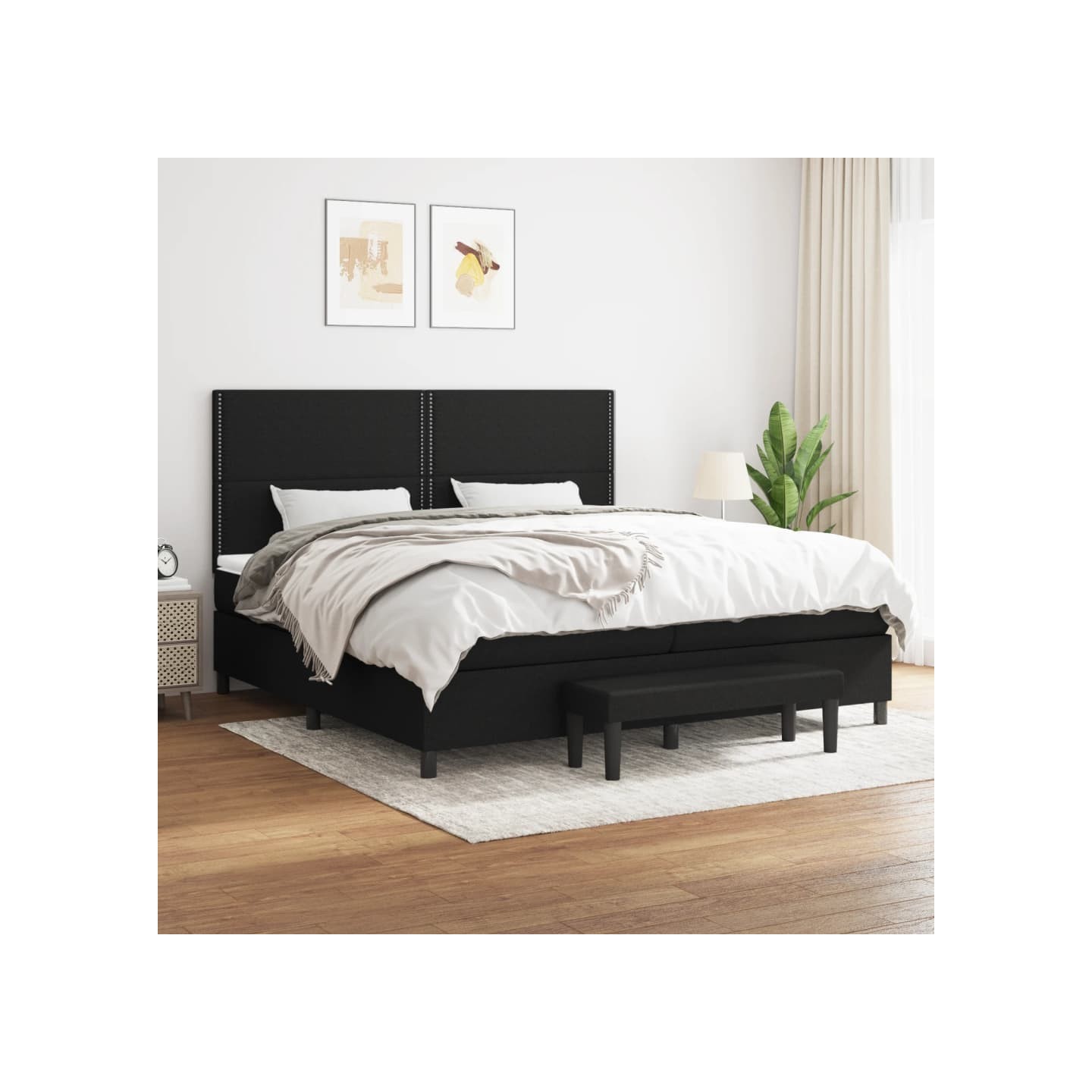 Sommier à lattes de lit avec matelas Noir 200x200 cm Tissu