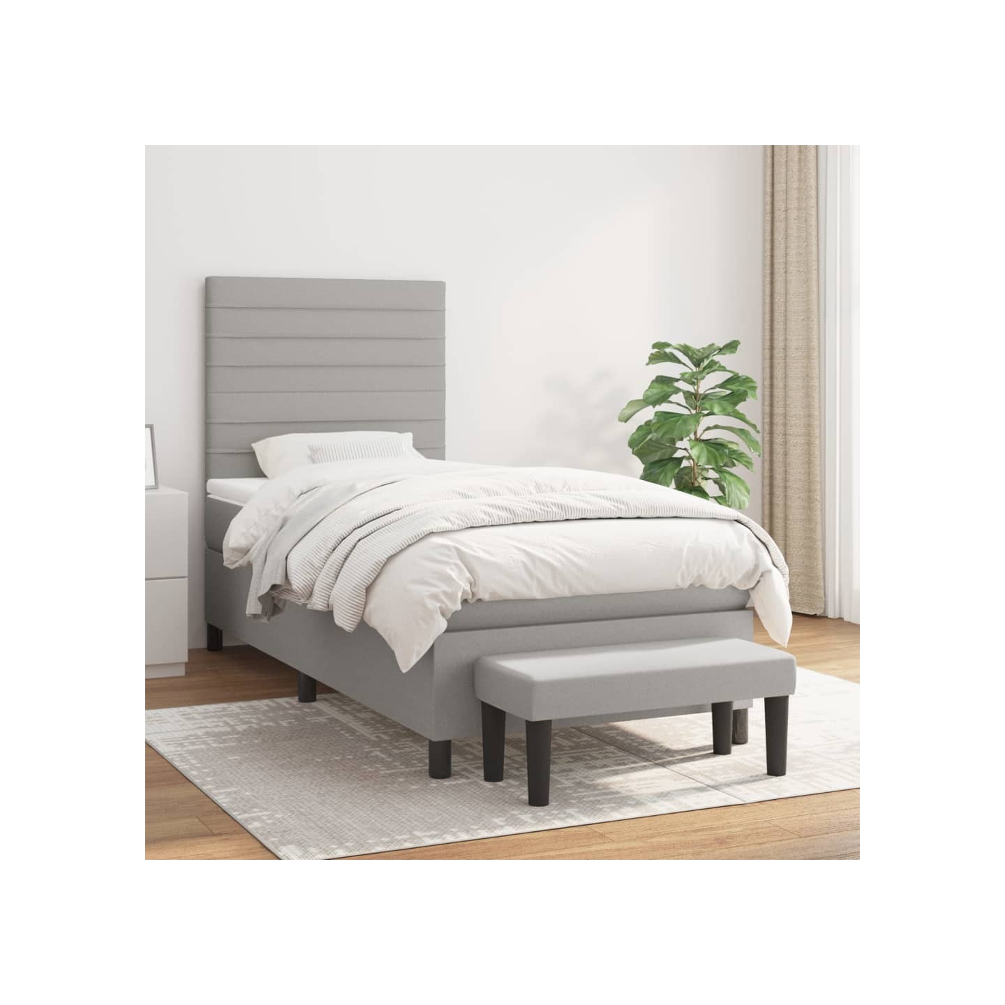 Sommier à lattes de lit avec matelas Gris clair 100x200cm Tissu