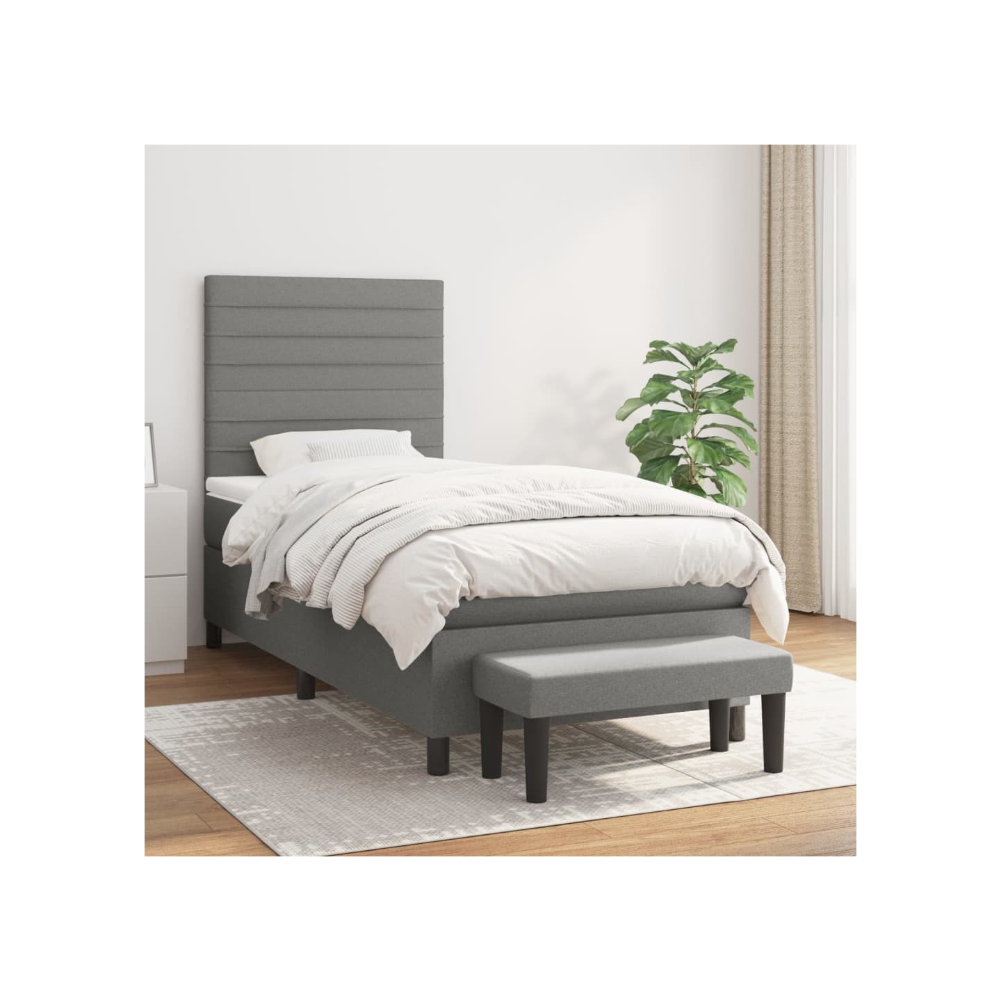 Sommier à lattes de lit avec matelas Gris foncé 100x200cm Tissu