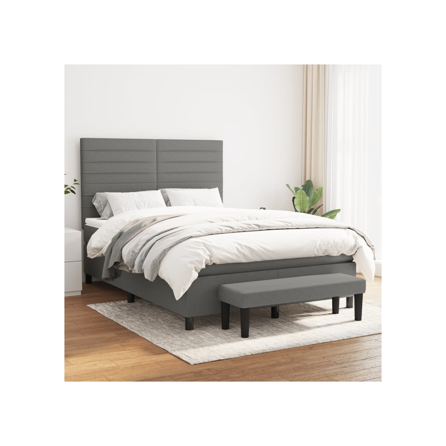 Sommier à lattes de lit avec matelas Gris foncé 140x190cm Tissu
