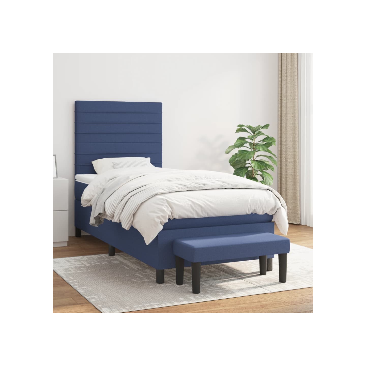 Sommier à lattes de lit avec matelas Bleu 90x200 cm Tissu