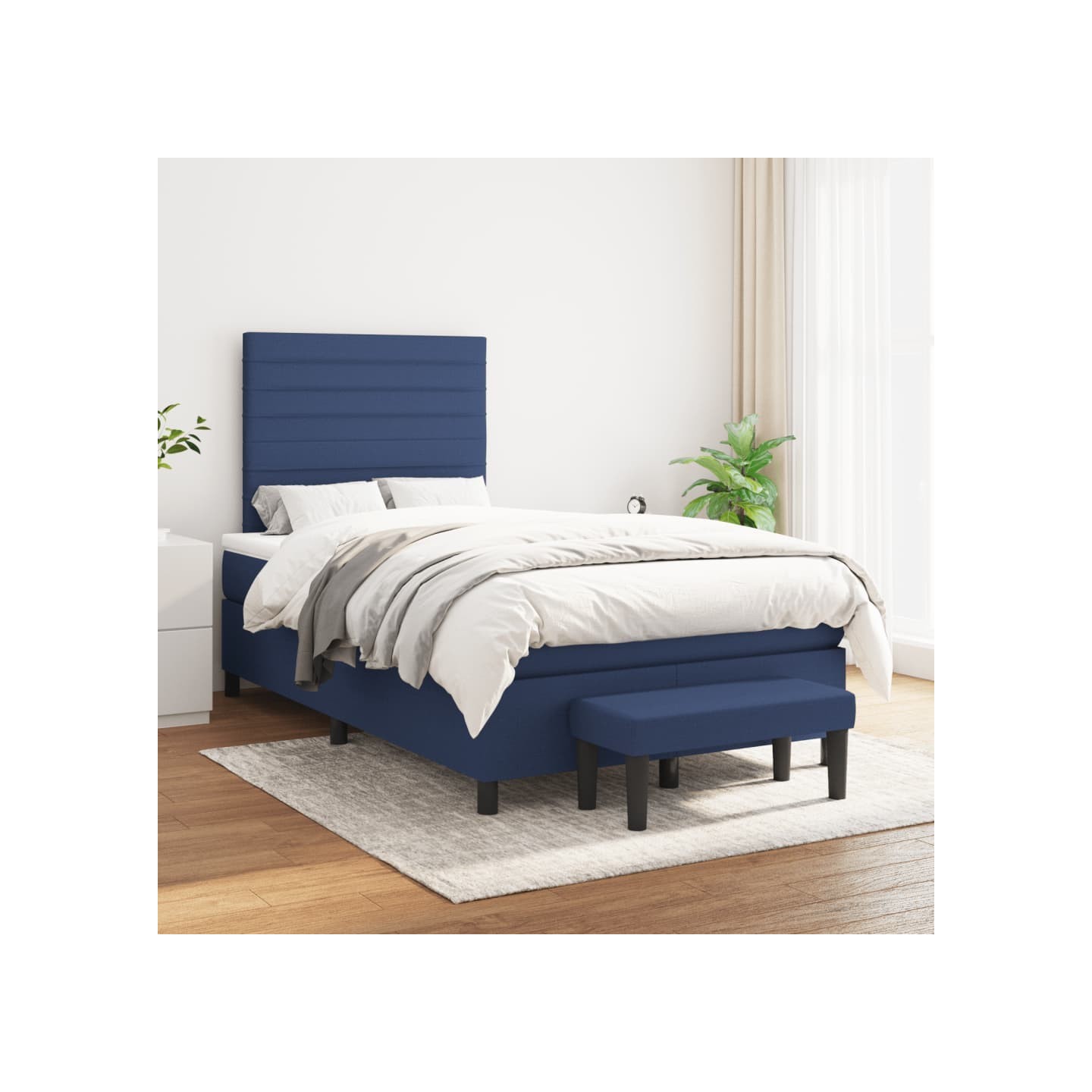 Sommier à lattes de lit avec matelas Bleu 120x200 cm Tissu