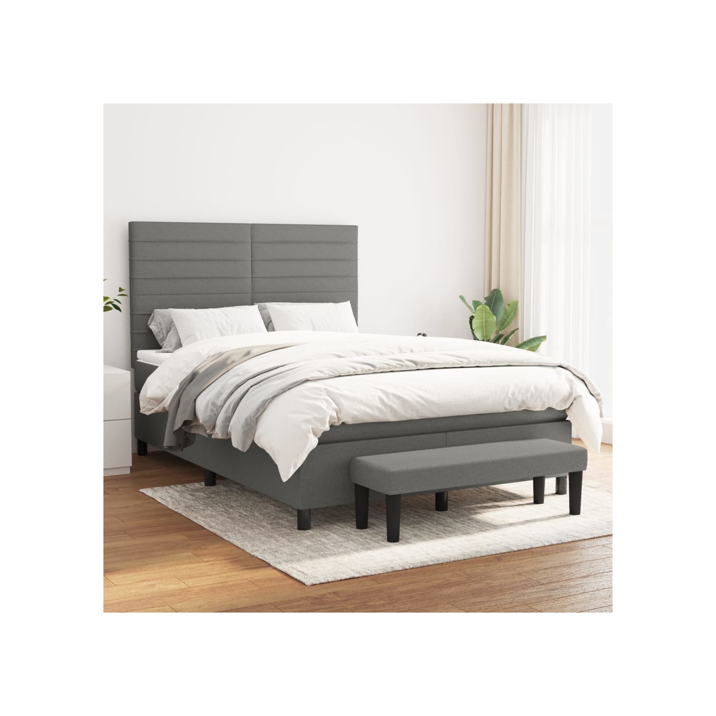 Sommier à lattes de lit avec matelas Gris foncé 140x200cm Tissu