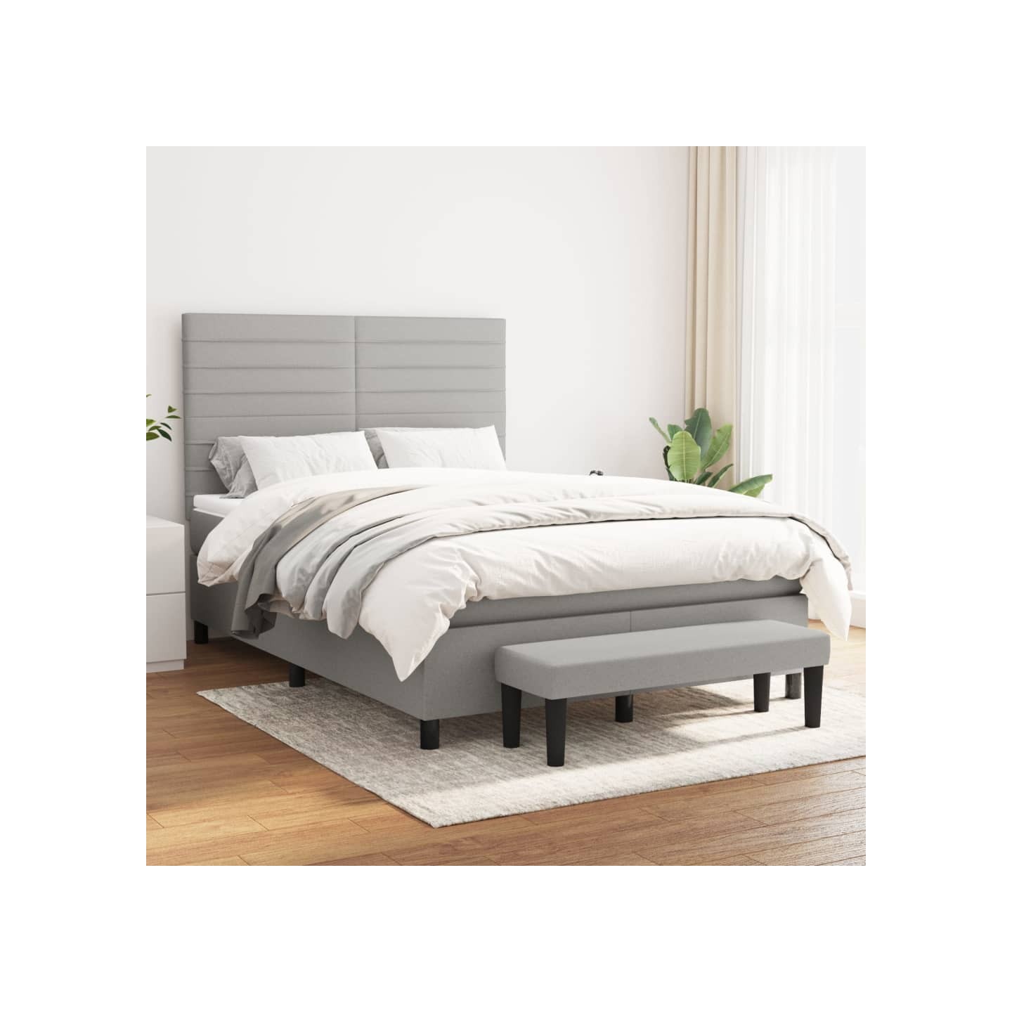 Sommier à lattes de lit avec matelas Gris clair 140x190cm Tissu