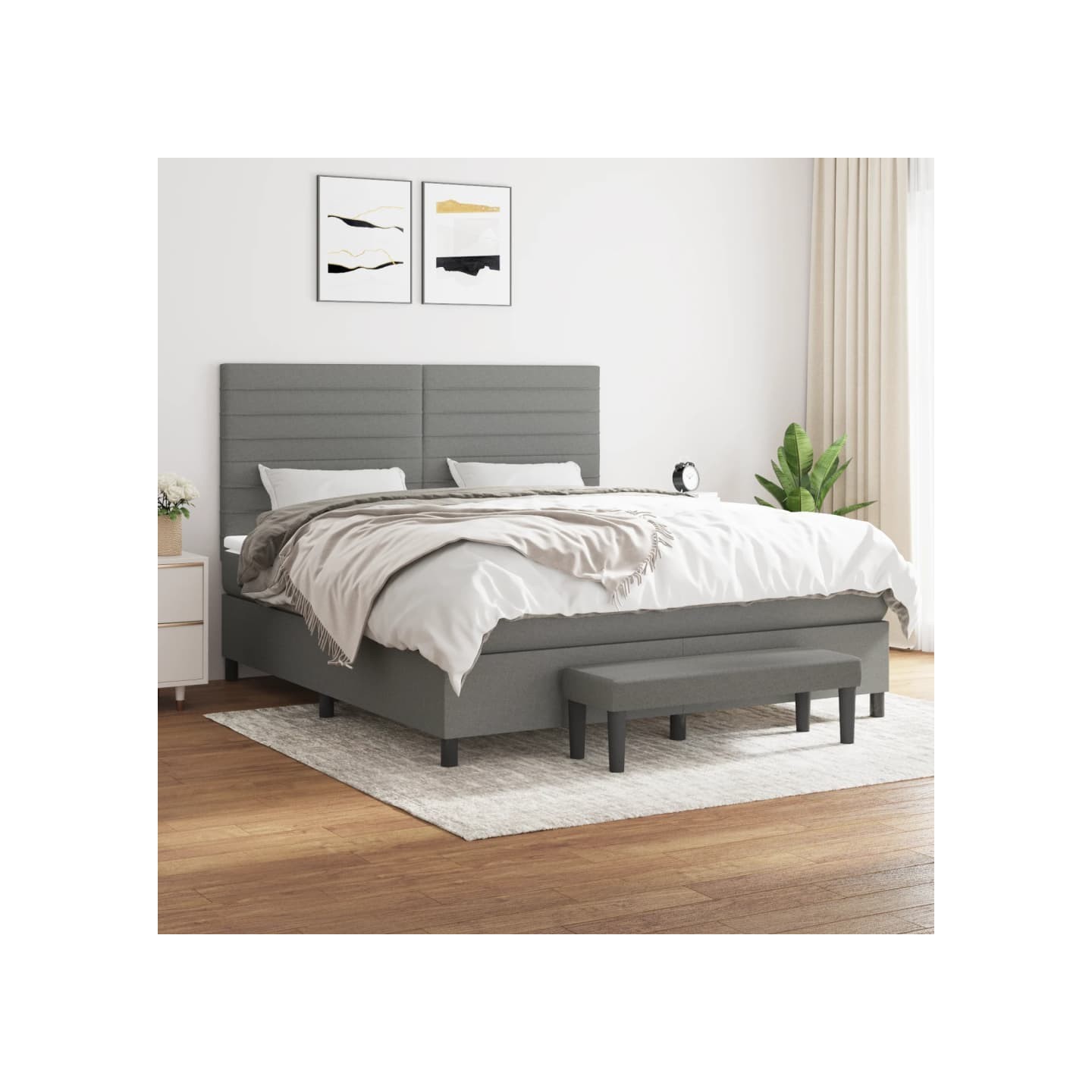 Sommier à lattes de lit avec matelas Gris foncé 160x200cm Tissu