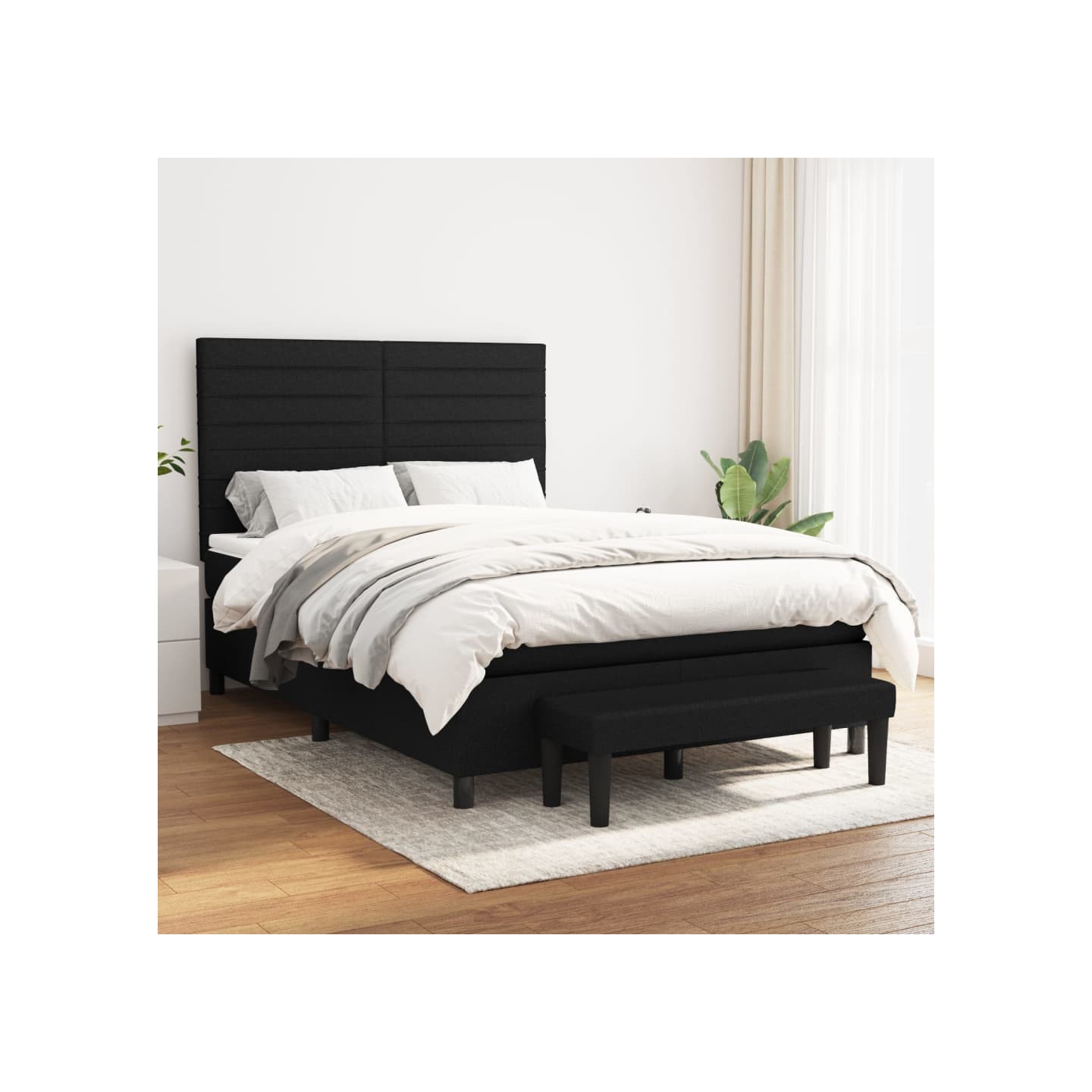 Sommier à lattes de lit avec matelas Noir 140x200 cm Tissu