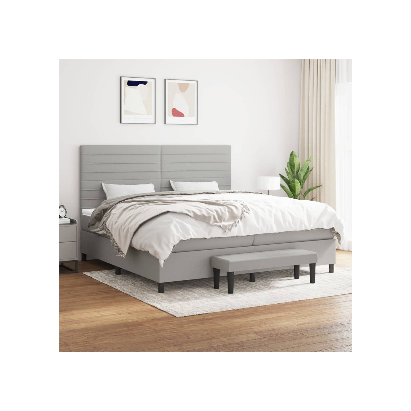 Sommier à lattes de lit avec matelas Gris clair 200x200cm Tissu