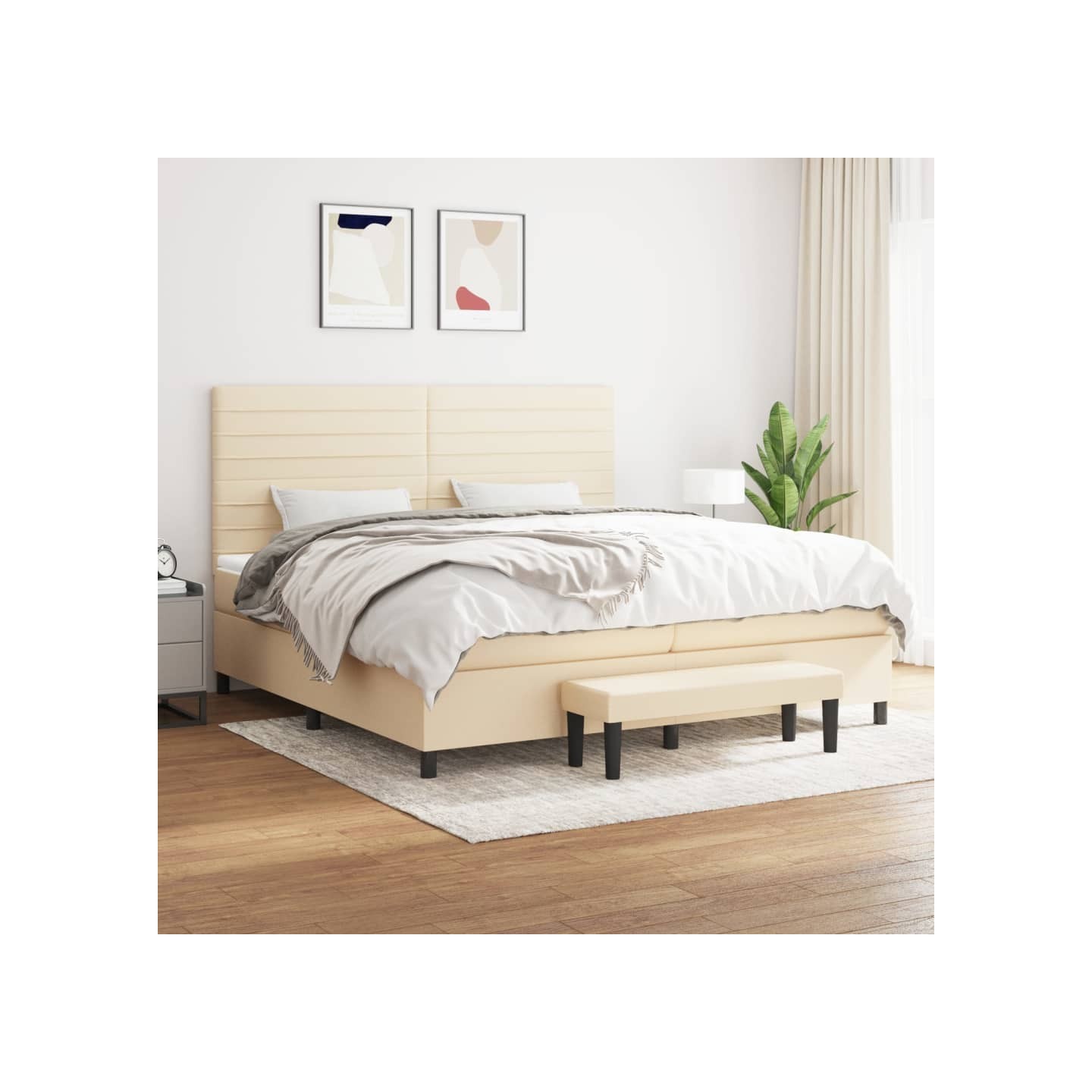 Sommier à lattes de lit avec matelas Crème 200x200 cm Tissu