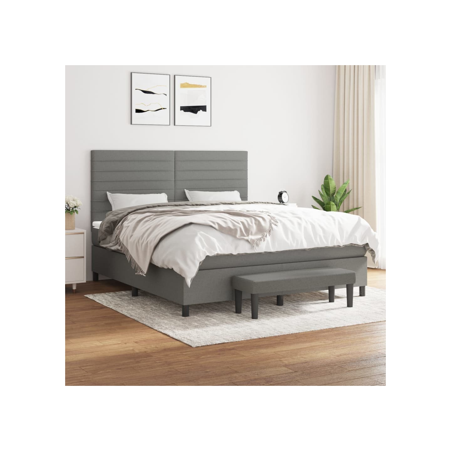 Sommier à lattes de lit avec matelas Gris foncé 180x200cm Tissu
