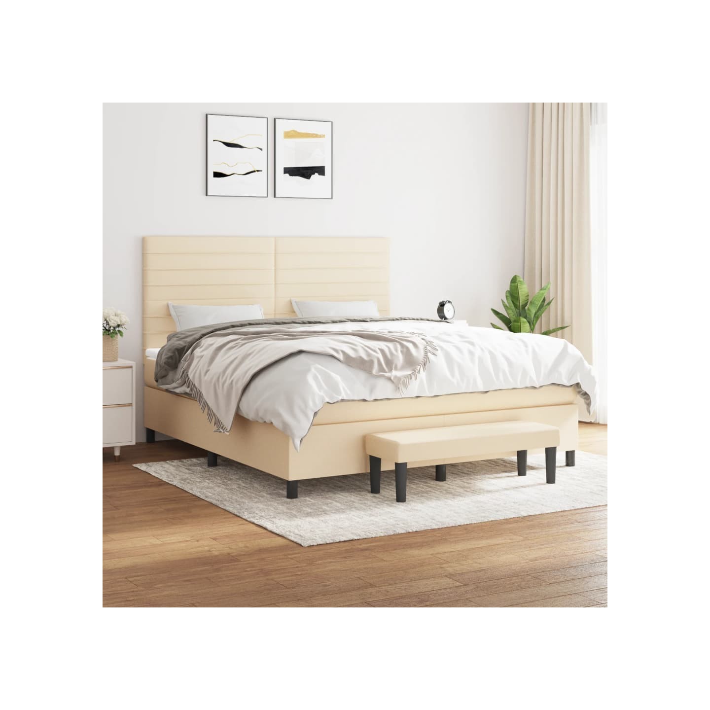 Sommier à lattes de lit avec matelas Crème 180x200 cm Tissu