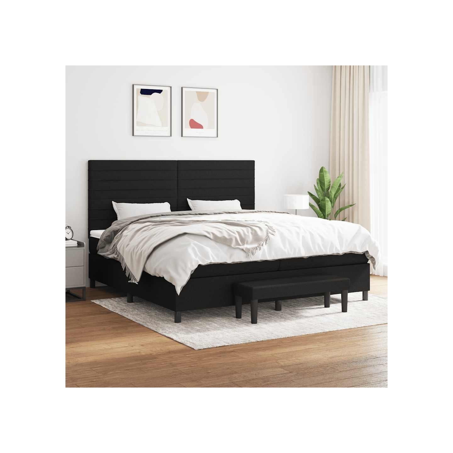 Sommier à lattes de lit avec matelas Noir 200x200 cm Tissu