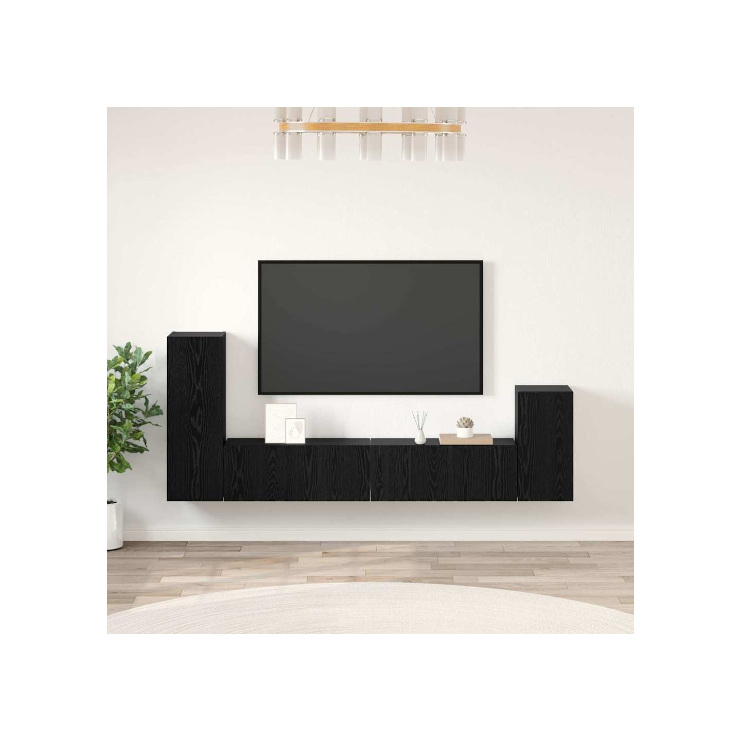 Meuble TV mural 3 pc Chêne noir Bois d'ingénierie