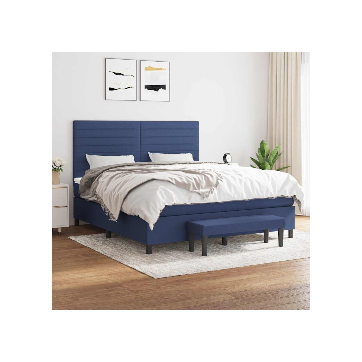 Sommier à lattes de lit avec matelas Bleu 180x200 cm Tissu