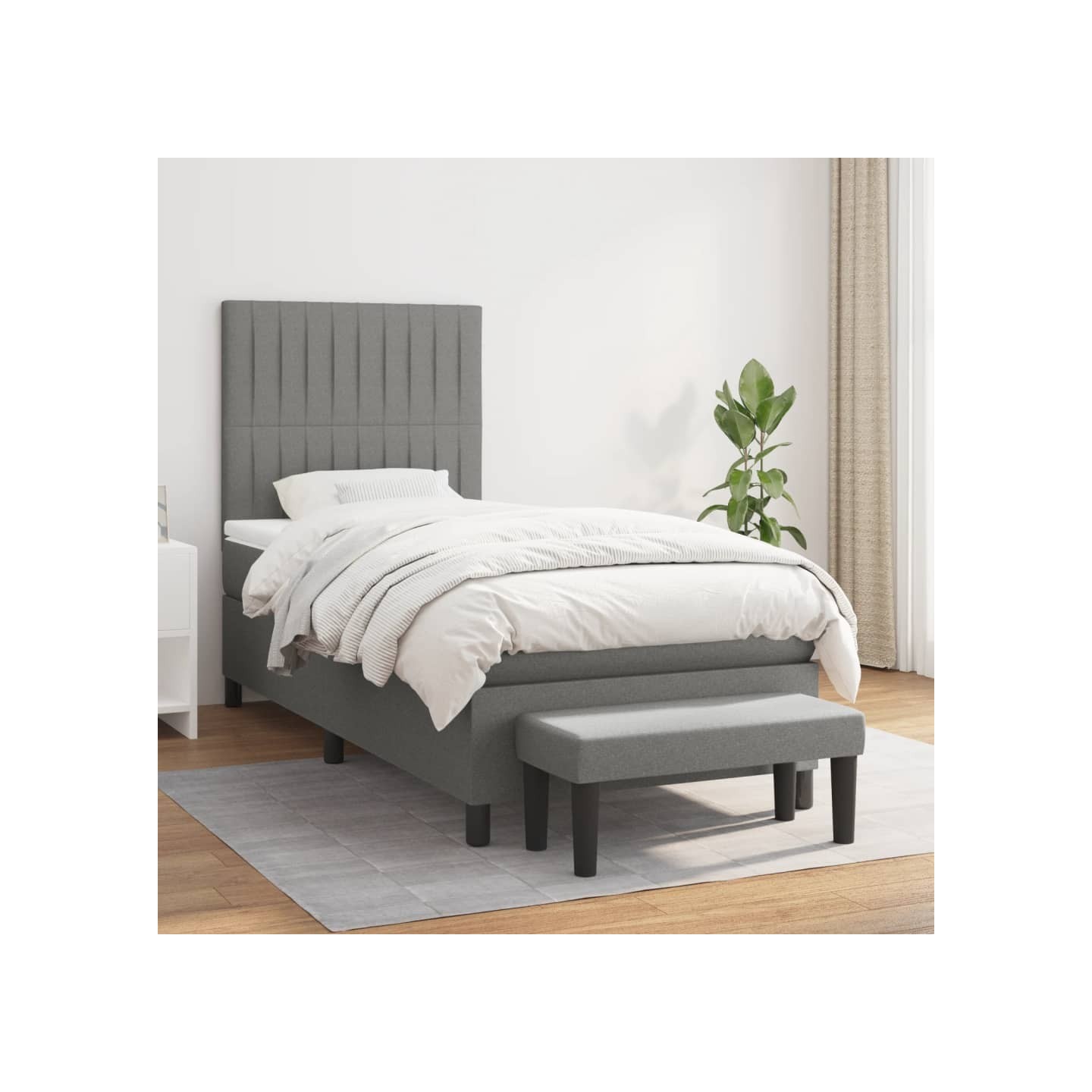 Sommier à lattes de lit et matelas Gris foncé 90x190 cm Tissu