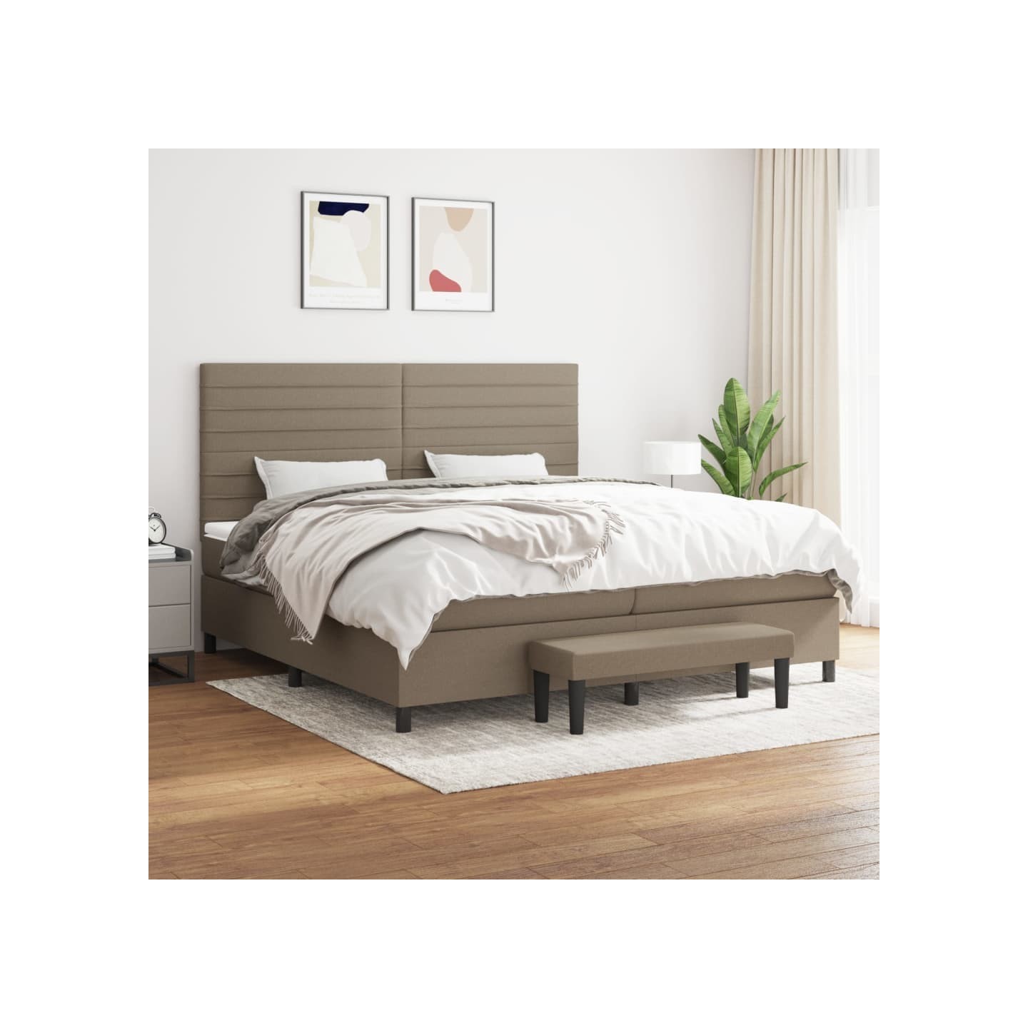 Sommier à lattes de lit avec matelas Taupe 200x200 cm Tissu