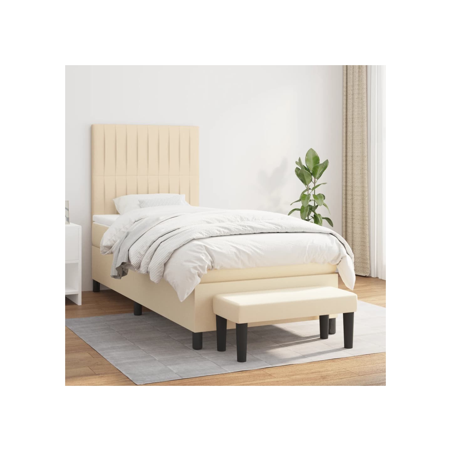 Sommier à lattes de lit et matelas Crème 90x190 cm Tissu