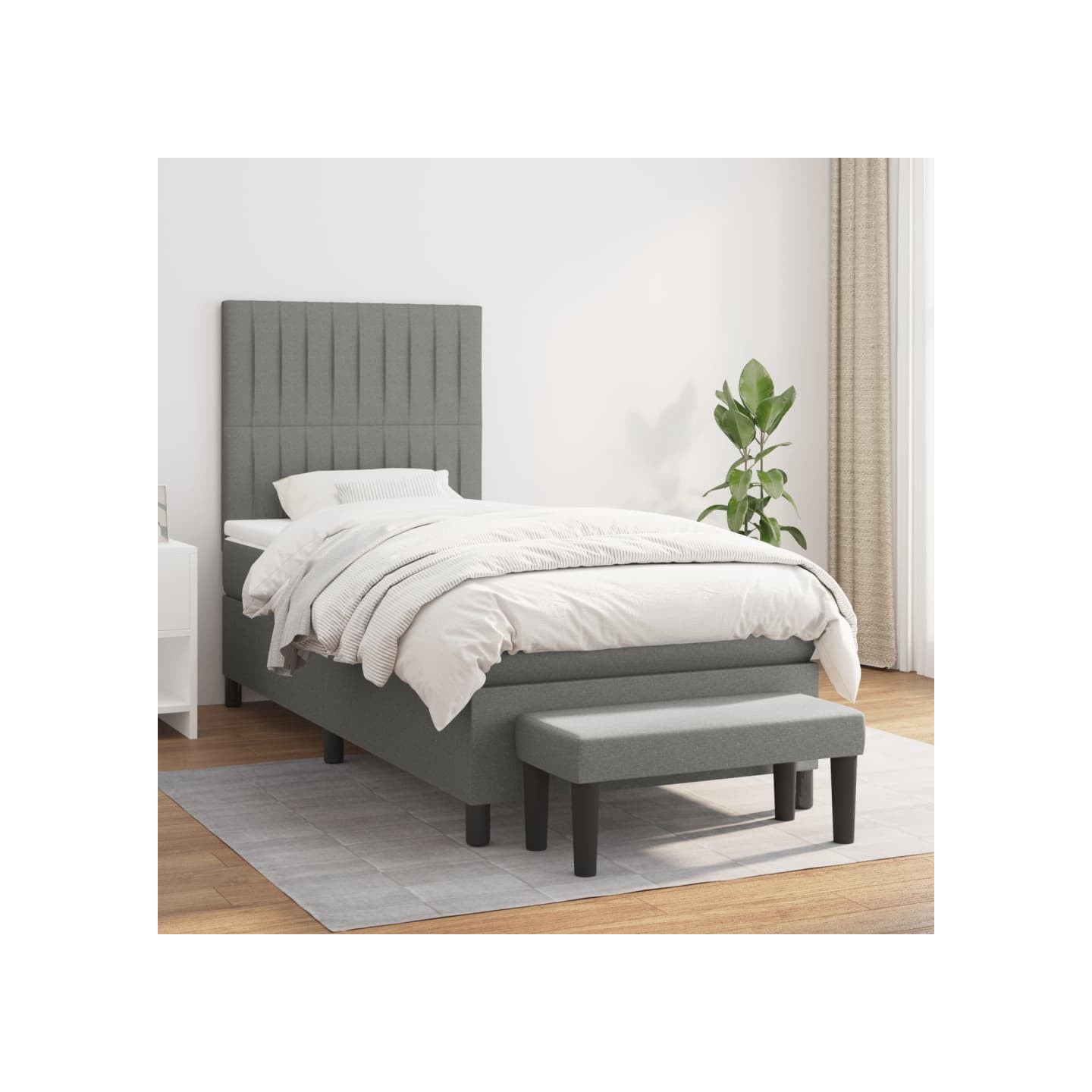Sommier à lattes de lit avec matelas Gris foncé 100x200cm Tissu