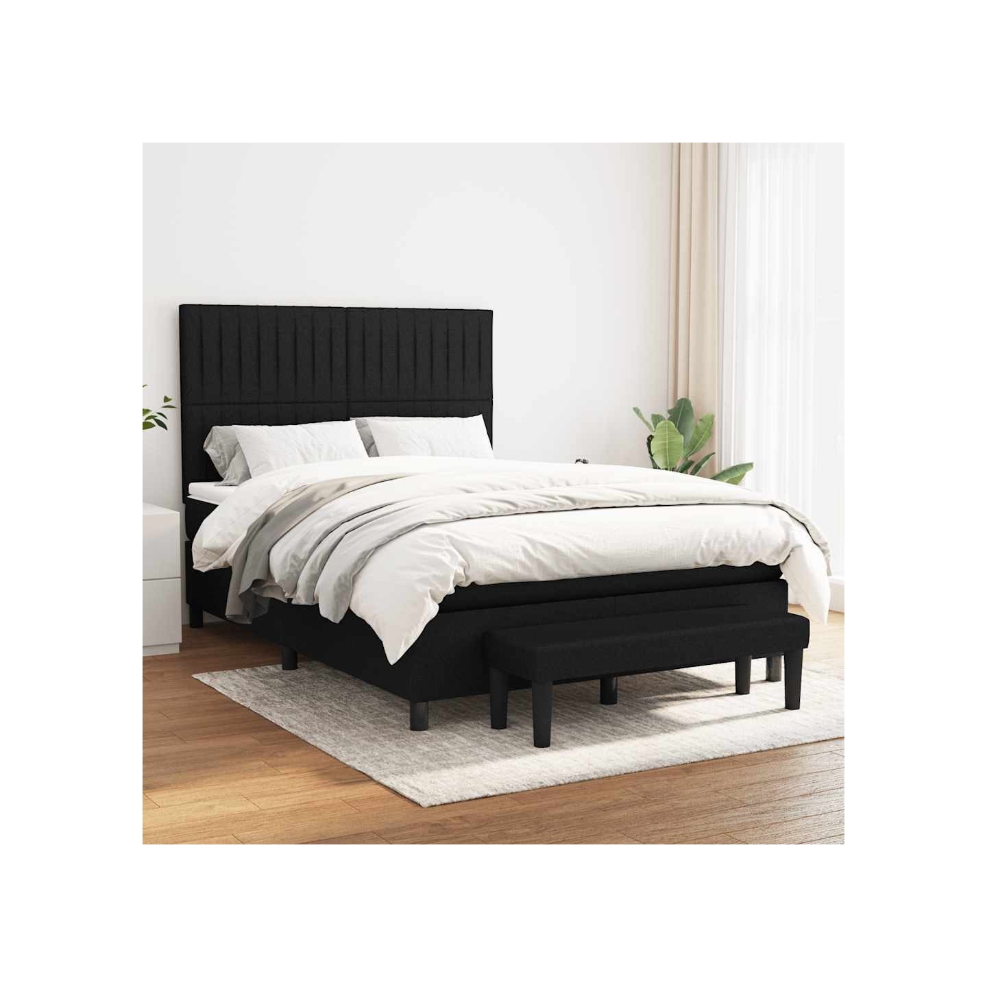 Sommier à lattes de lit avec matelas Noir 140x200 cm Tissu
